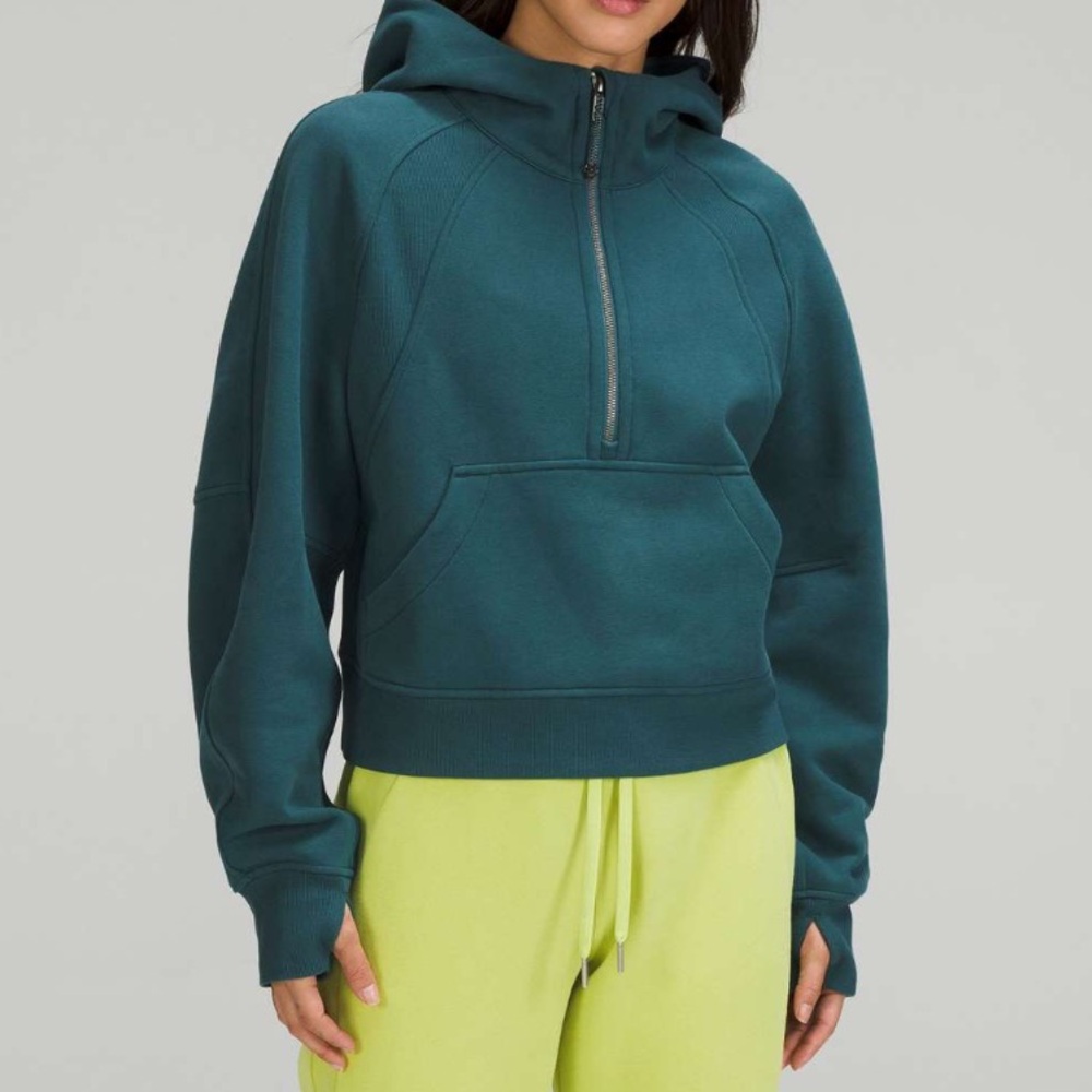 Lululemon Scuba Oversized Half Zip Hoodie Cropped Sweater M/L Green Jasper